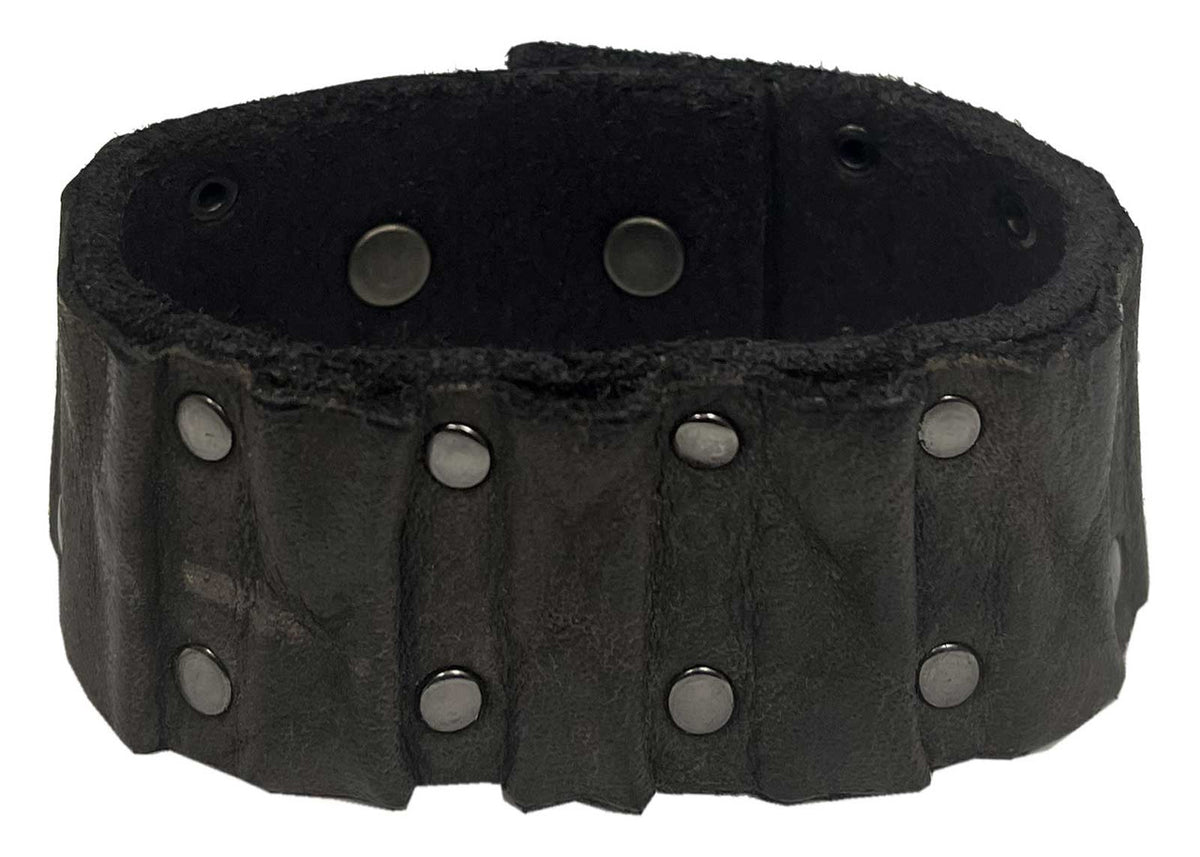 ブランド通販サイト Studded Ribbed Leather Wristband Adjustable Bracelet Cuff その他