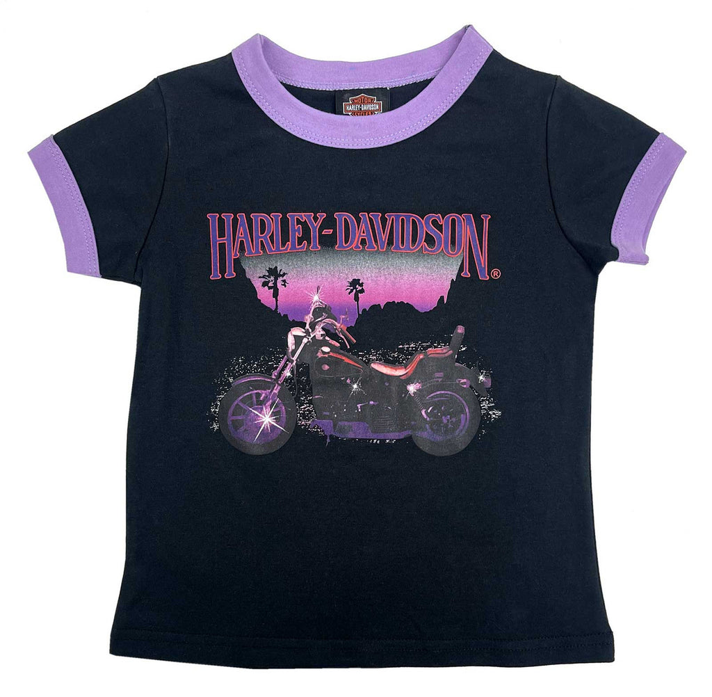 Girls' Short Sleeve Ringer Tee, Black/Purple