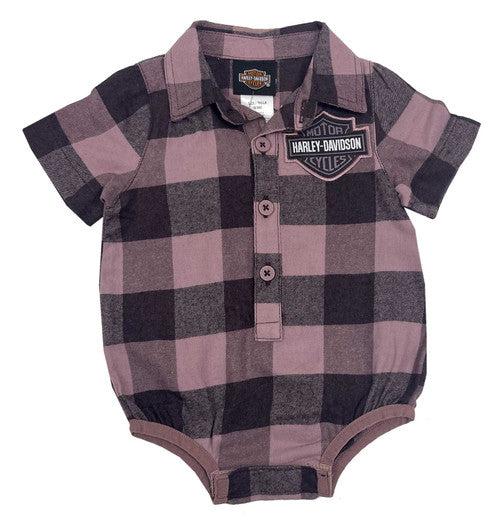 Girls' Bar & Shield Infant Plaid Shirt Creeper – Purple