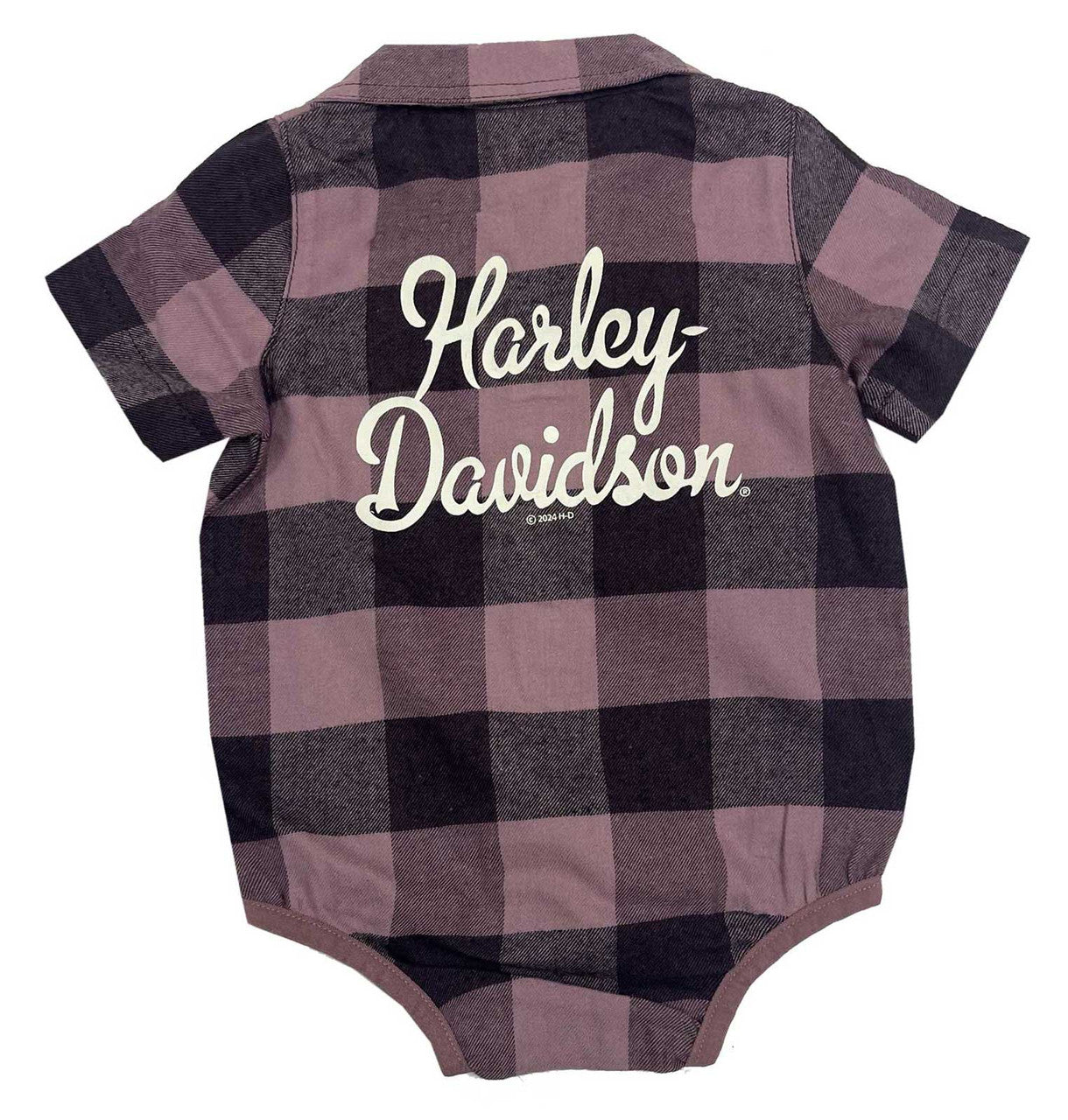 Girls' Bar & Shield Infant Plaid Shirt Creeper – Purple