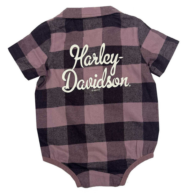 Girls' Bar & Shield Infant Plaid Shirt Creeper – Purple