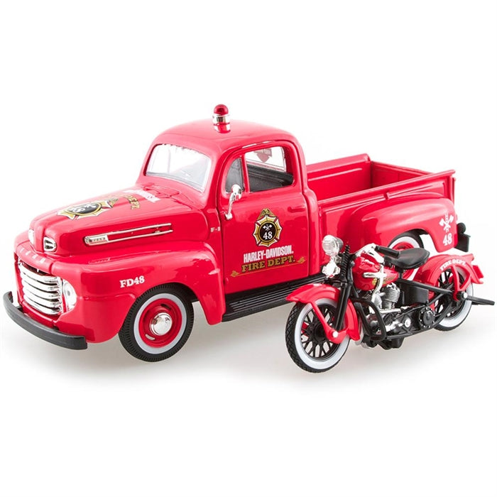 1:24 Scale 1948 Ford F-1 Pickup Truck and 1936 Harley-Davidson® EL Knucklehead Diecast Model