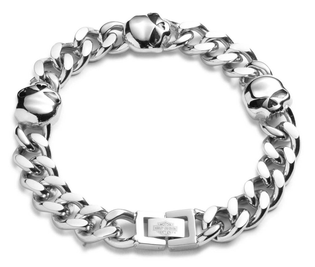 Willie G Skull Curb Chain Bracelet, Stainless Steel