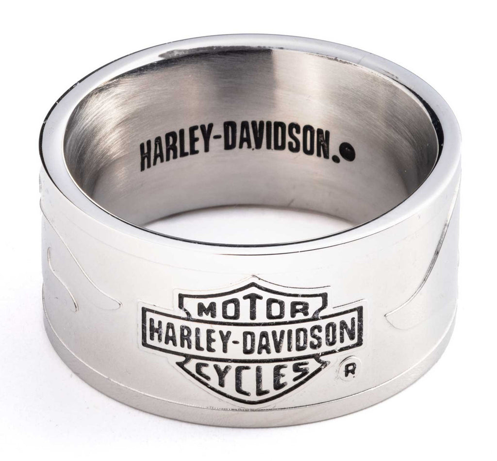 Men's Bar & Shield Raised Flame Band Ring, Stainless Steel