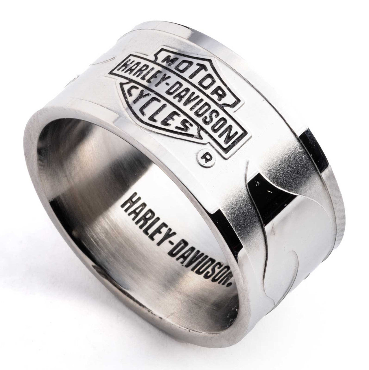Men's Bar & Shield Raised Flame Band Ring, Stainless Steel
