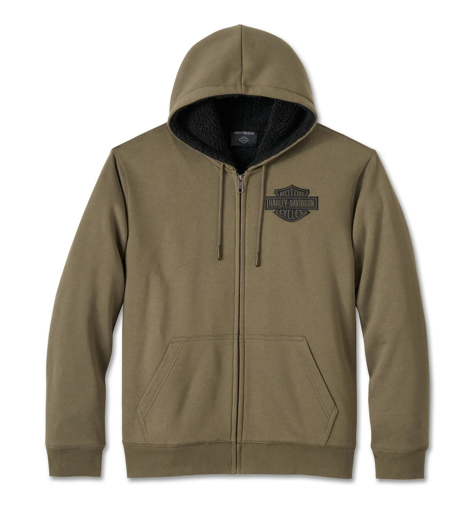 Mens Bar & Shield Sherpa Full Zip Hoodie Grape Leaf