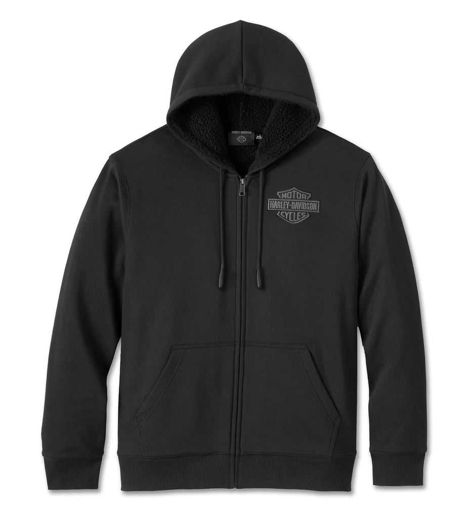 Mens Bar & Shield Sherpa Full Zip Hoodie, Black