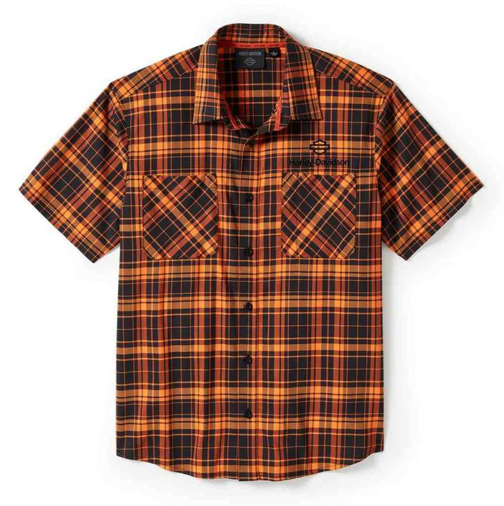 Men's H-D TECH Coolmax Plaid Shirt, Orange/Black