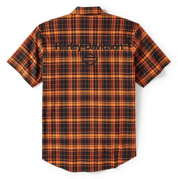 Men's H-D TECH Coolmax Plaid Shirt, Orange/Black