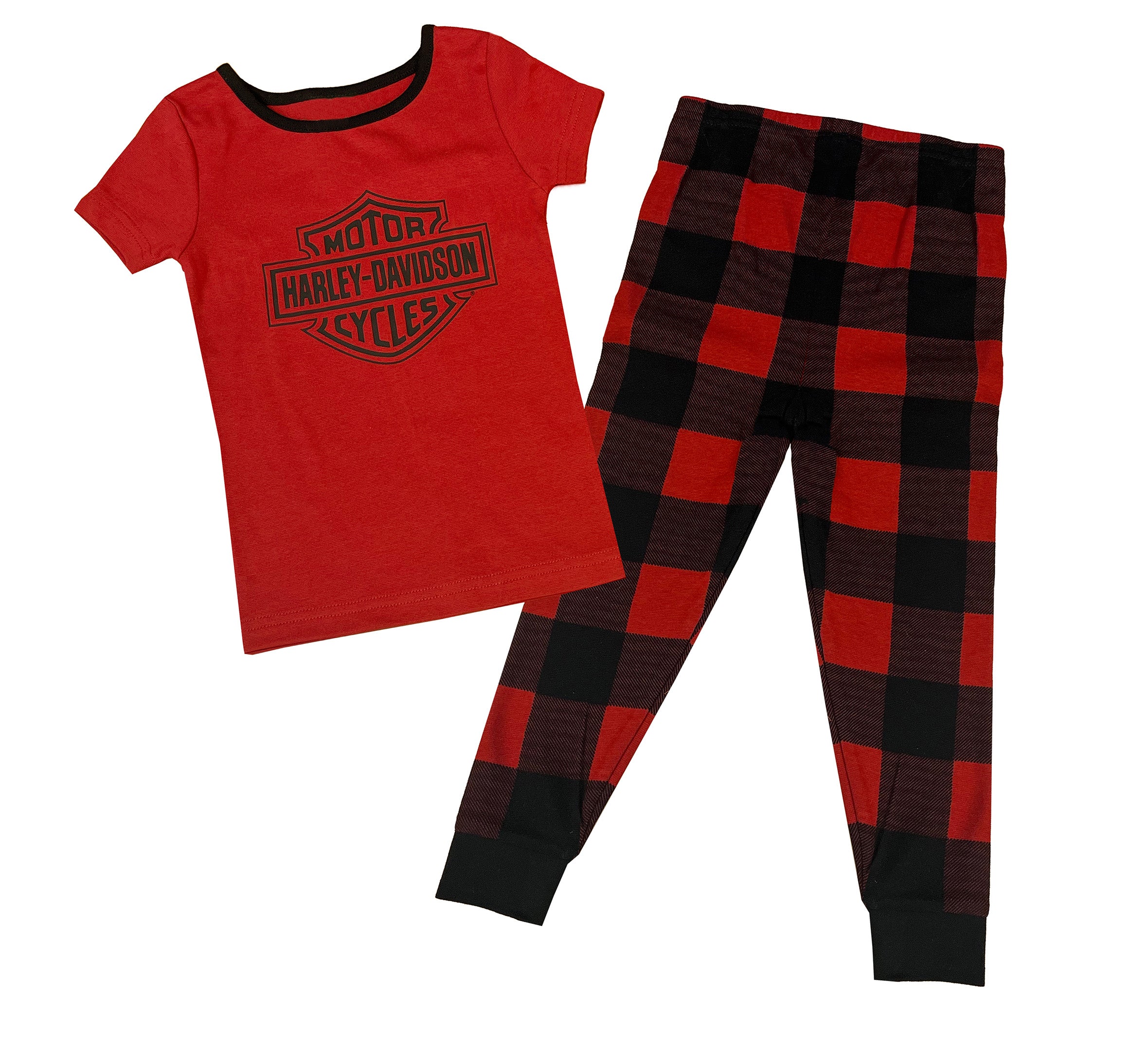 Girls Bar & Shield 2-Piece Plaid Pajama Set