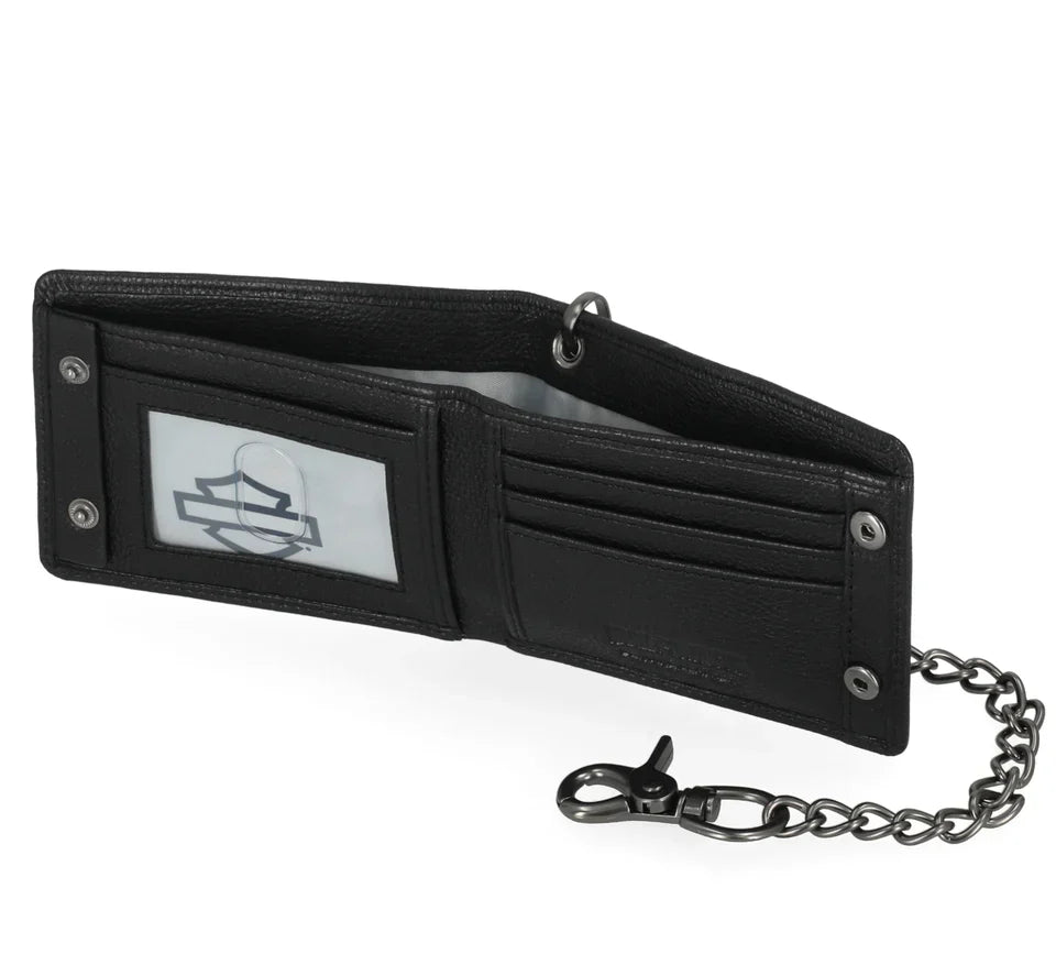 Embossed Willie G Skull Genuine Leather Billfold Chain Wallet