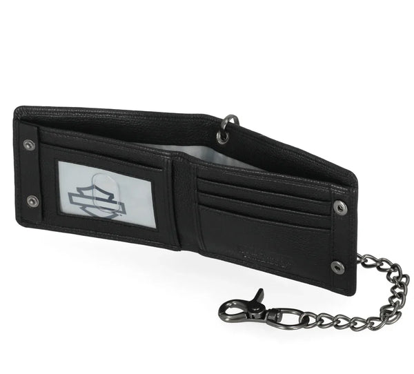 Embossed Willie G Skull Genuine Leather Billfold Chain Wallet