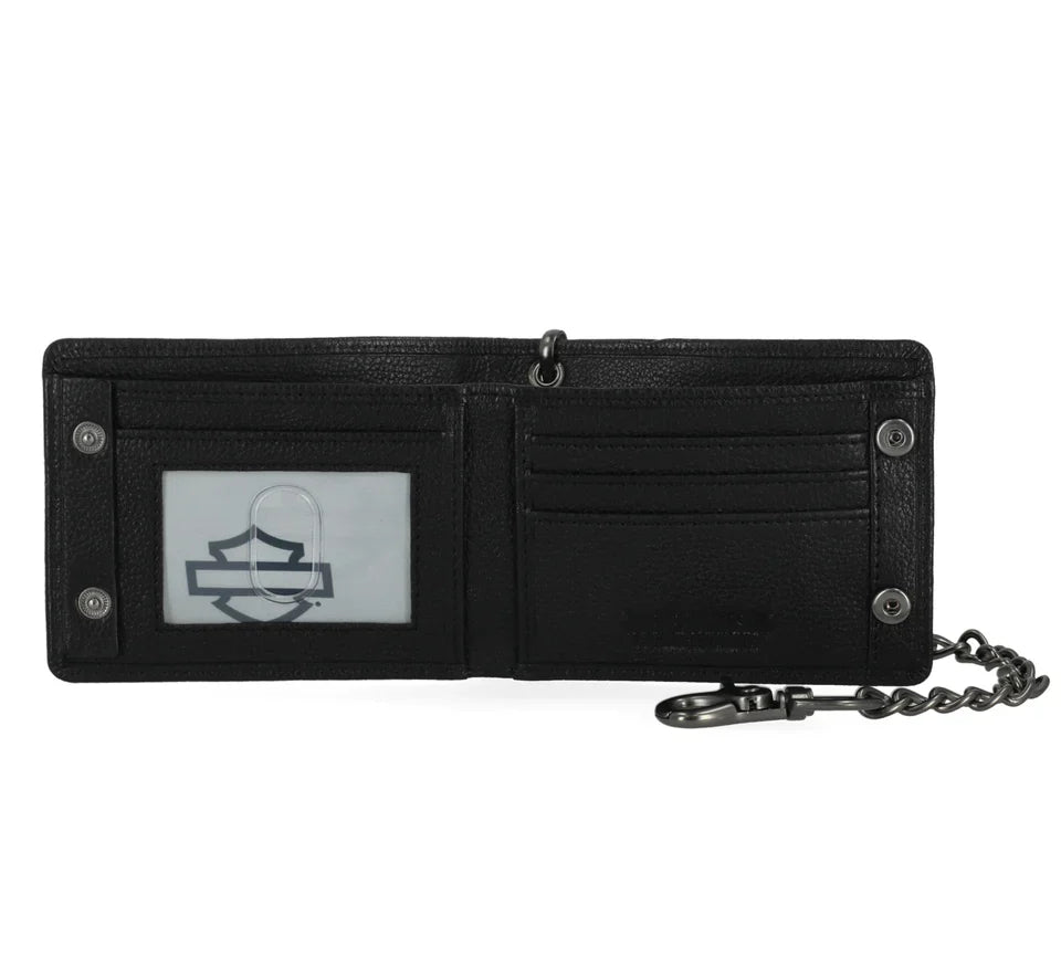 Embossed Willie G Skull Genuine Leather Billfold Chain Wallet