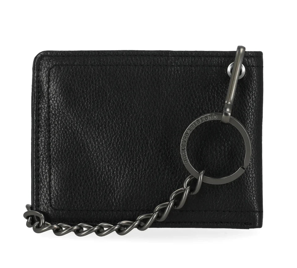 Embossed Willie G Skull Genuine Leather Billfold Chain Wallet