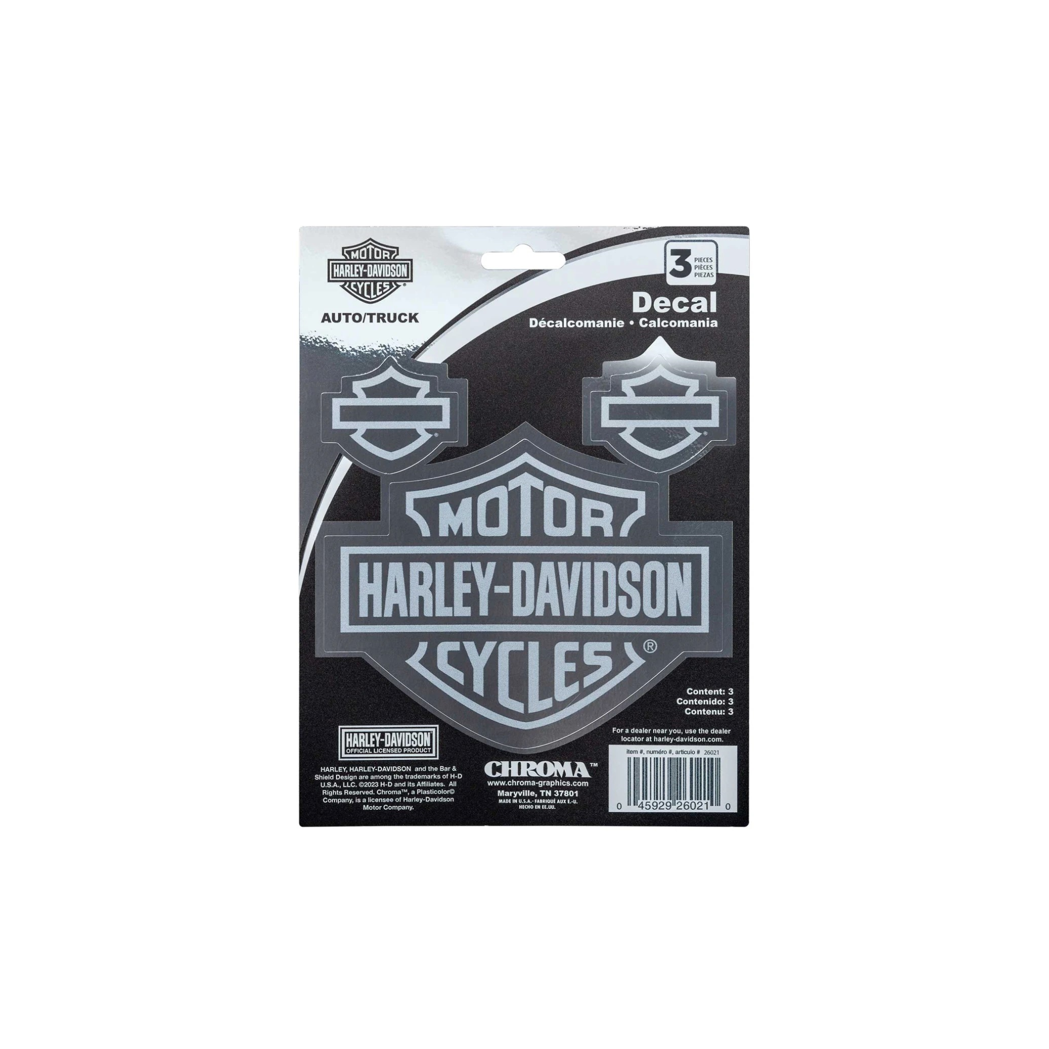 Bar & Shield Logo Chrome Effect Decals - Silver - 6 x 8 in.