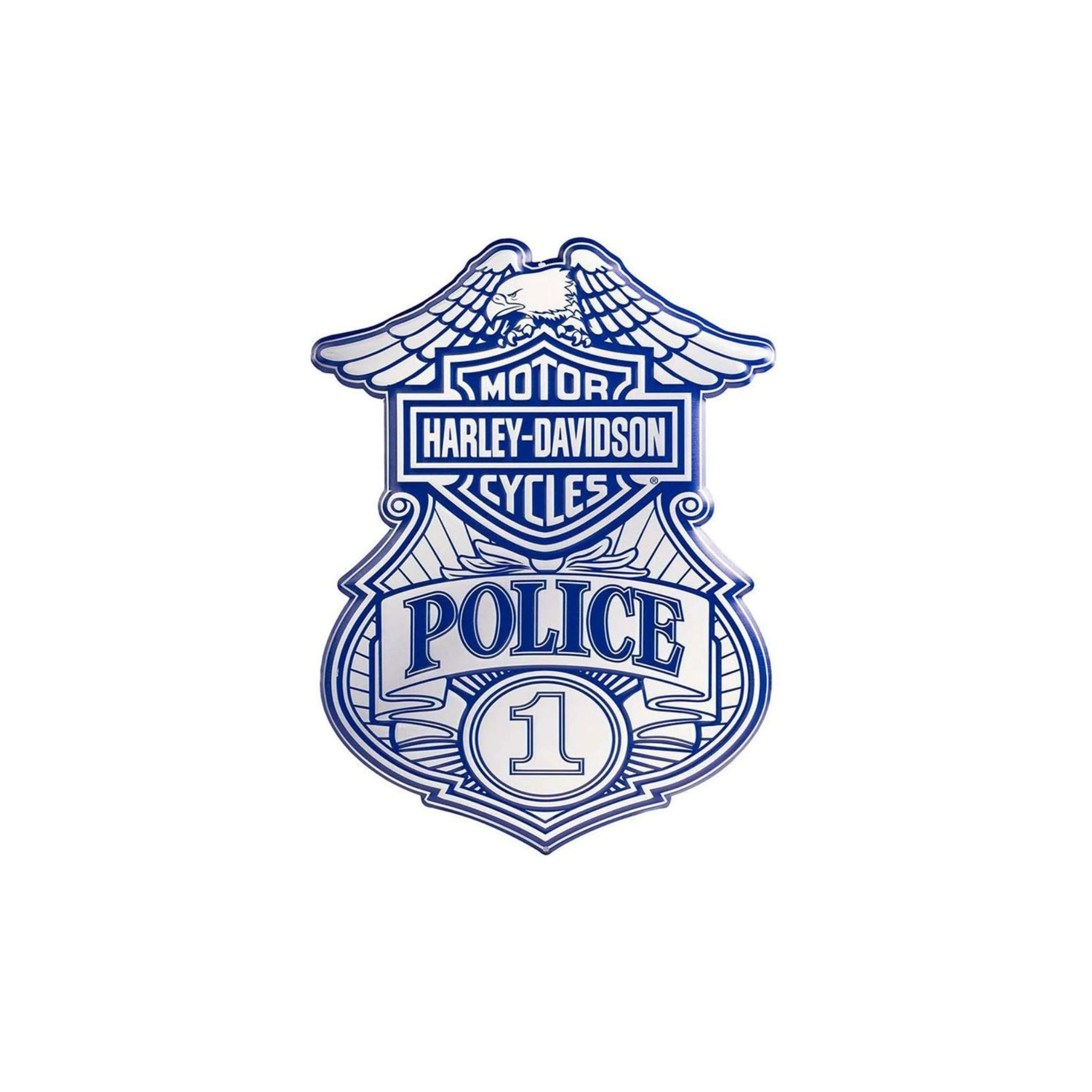 Embossed Police Shield Metal Sign, Custom Shaped Blue & Gray