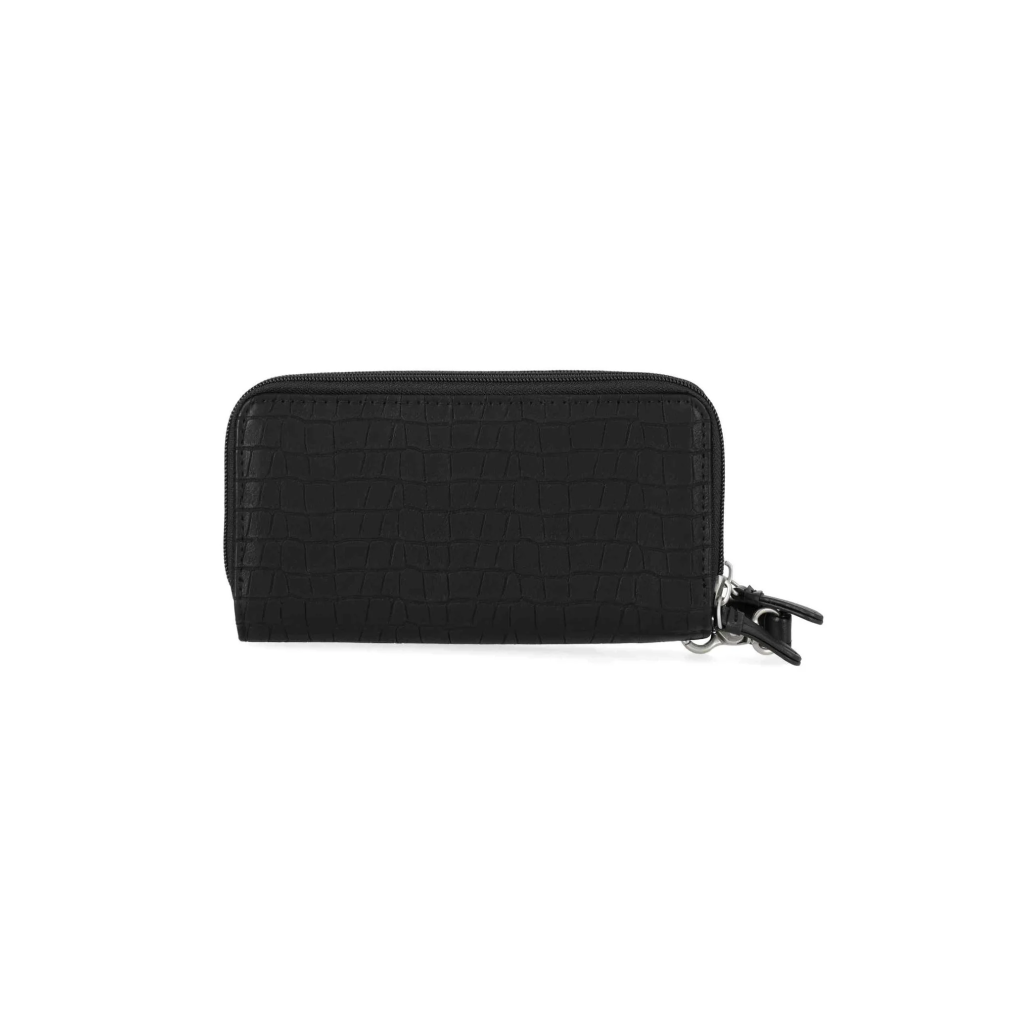 Women's Metal Bar & Shield Croco Zip Around w/ Wristlet, Black