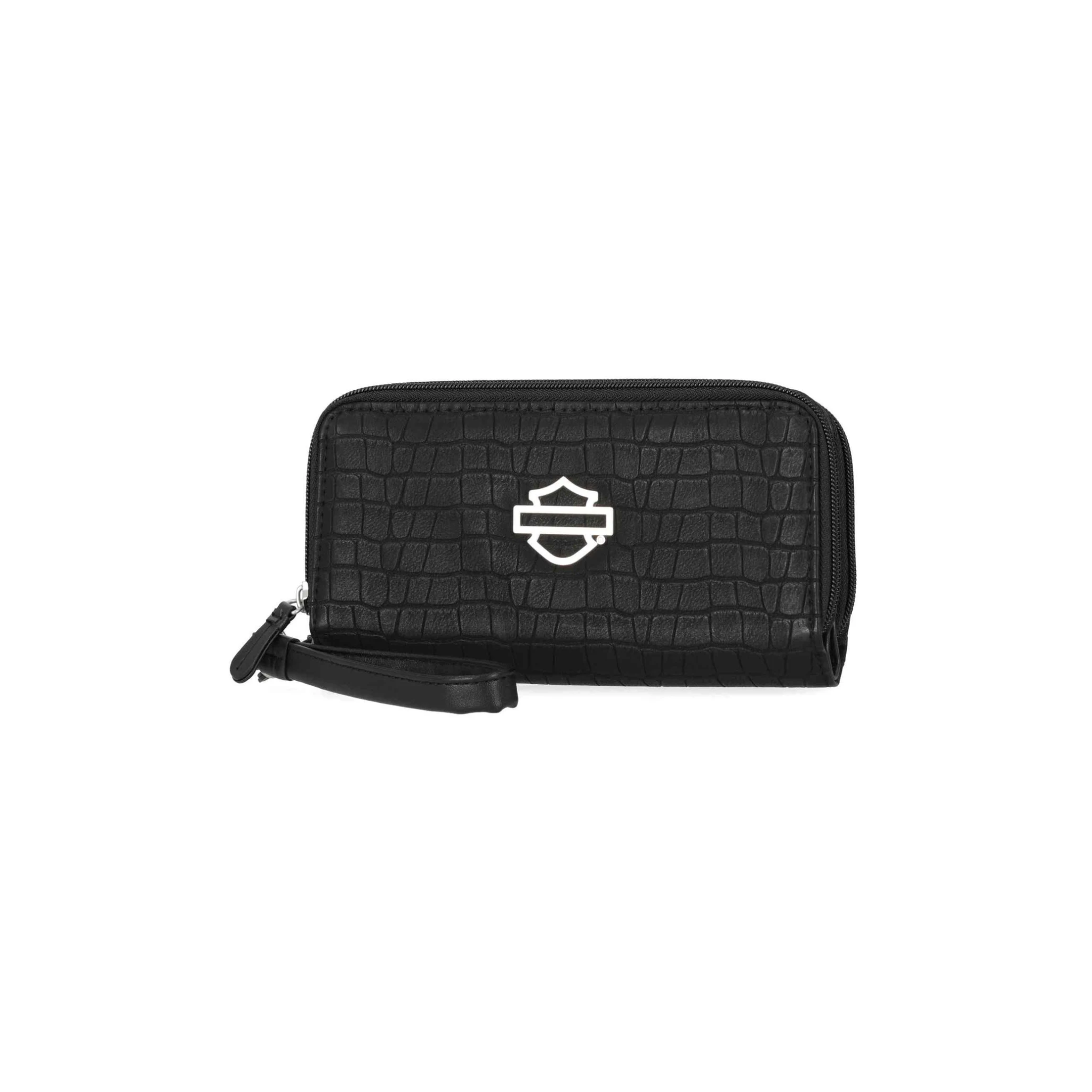 Women's Metal Bar & Shield Croco Zip Around w/ Wristlet, Black