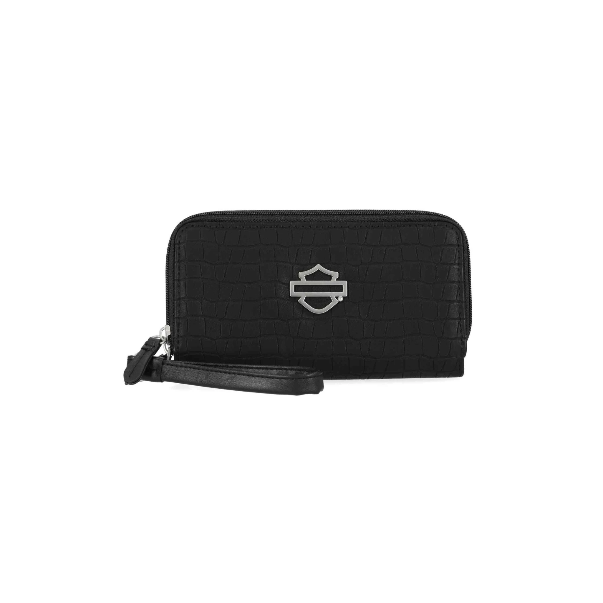 Women's Metal Bar & Shield Croco Zip Around w/ Wristlet, Black