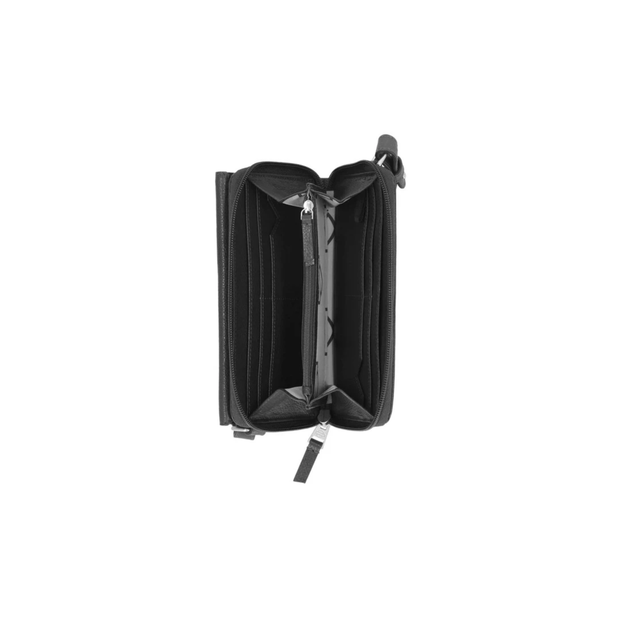Women's Buckle Zip Around Leather Wallet Crossbody, Black