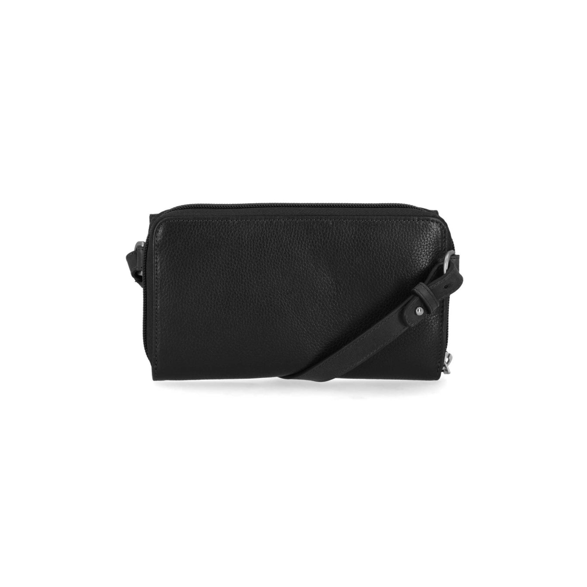 Women's Buckle Zip Around Leather Wallet Crossbody, Black