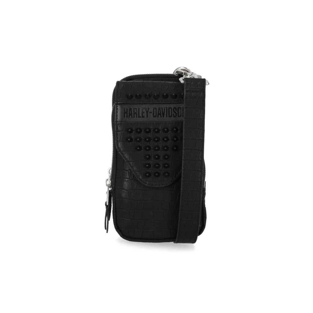 Women's Cone Studded Phone Crossbody Case, Black