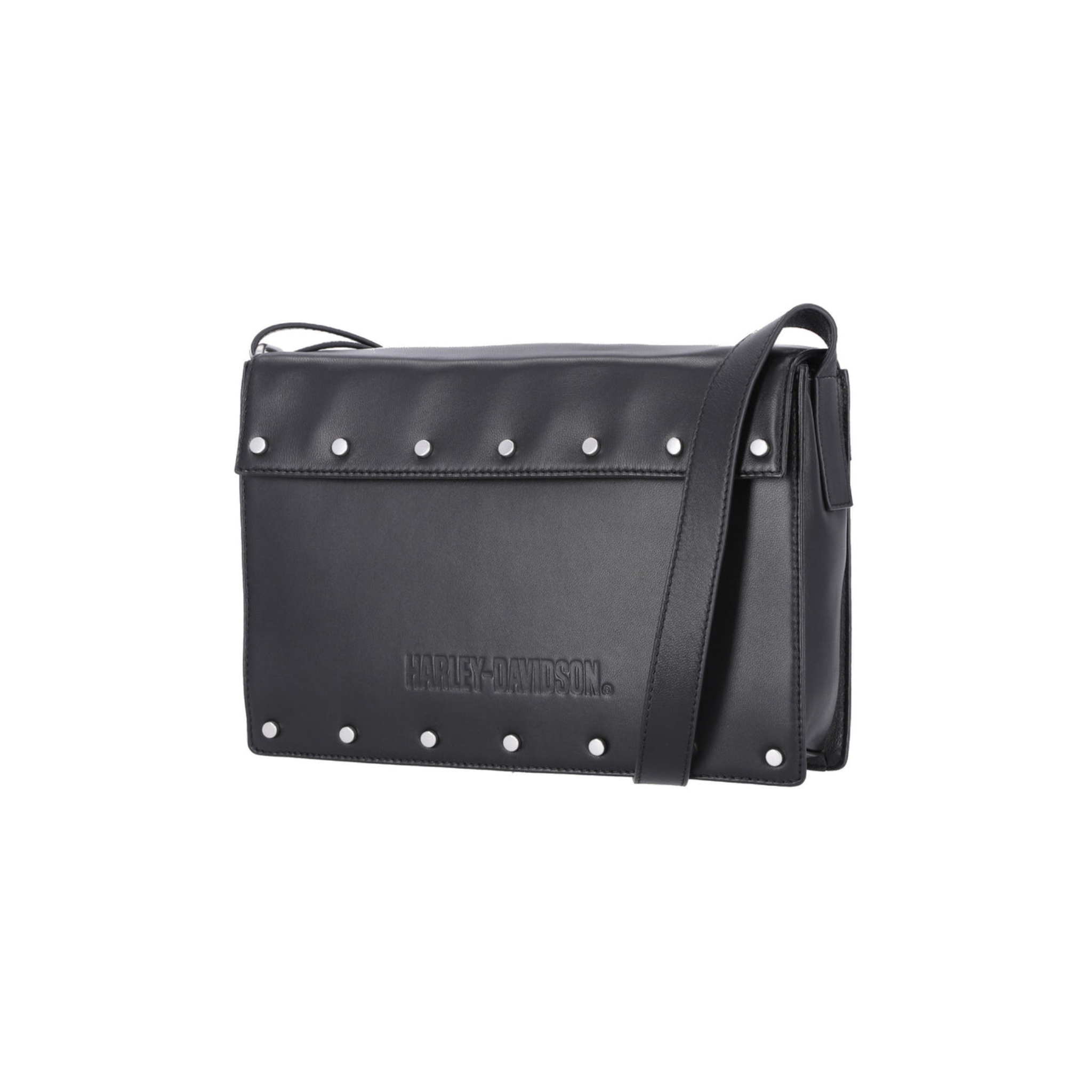 Women's Script Logo Flat Stud Flap Crossbody Bag, Black