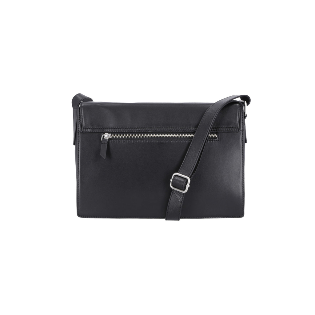 Women's Script Logo Flat Stud Flap Crossbody Bag, Black