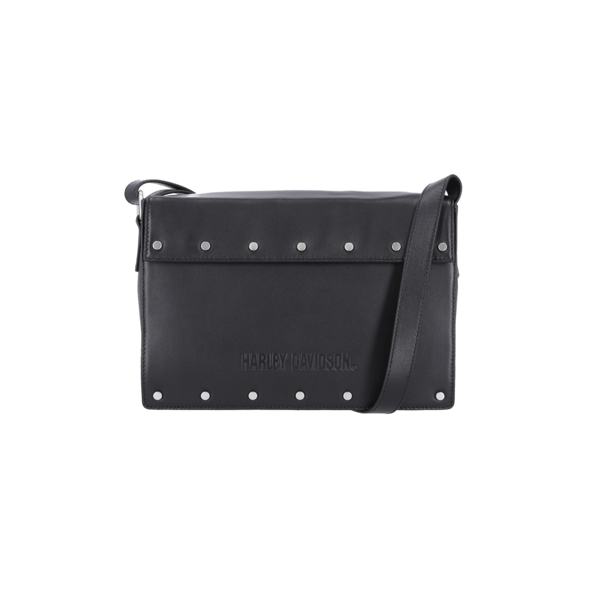Women's Script Logo Flat Stud Flap Crossbody Bag, Black