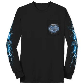 Men's Electrified Black Long Sleeve Pocket T-Shirt