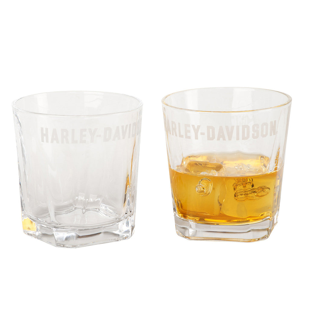 H-D Etched Rocks Glass Set