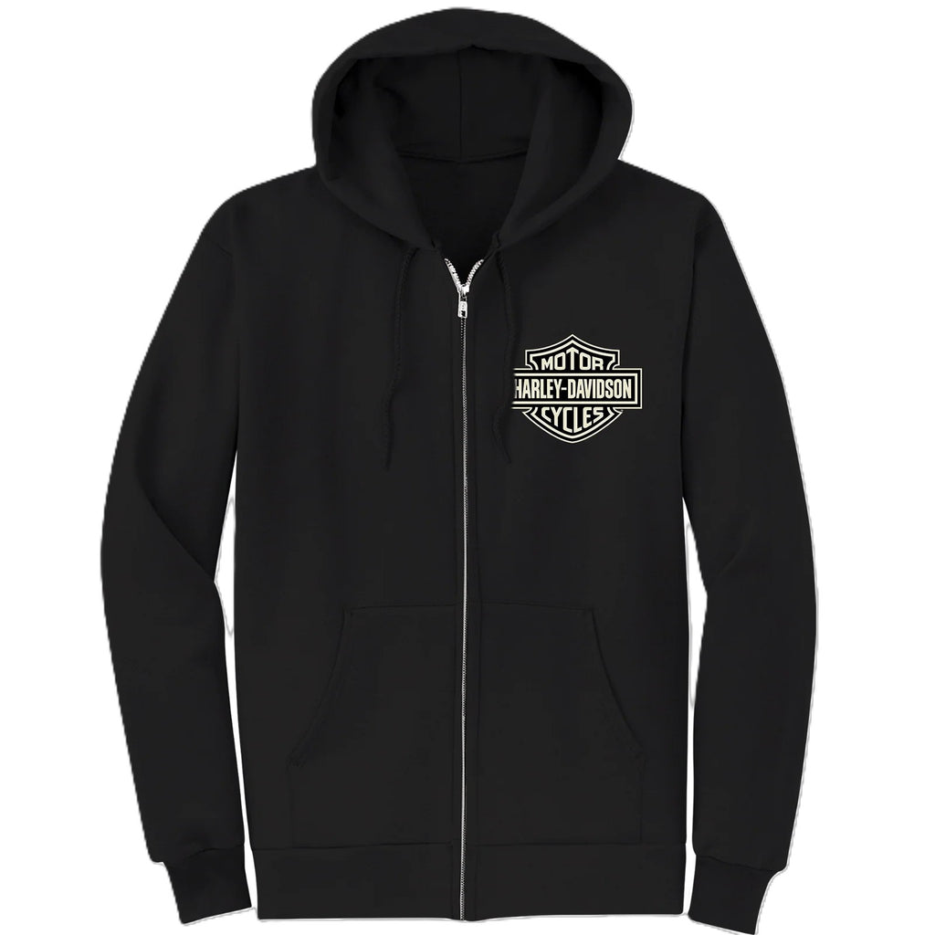 Men's Left Chest Bar & Shield Black Zip-Up Hoodie