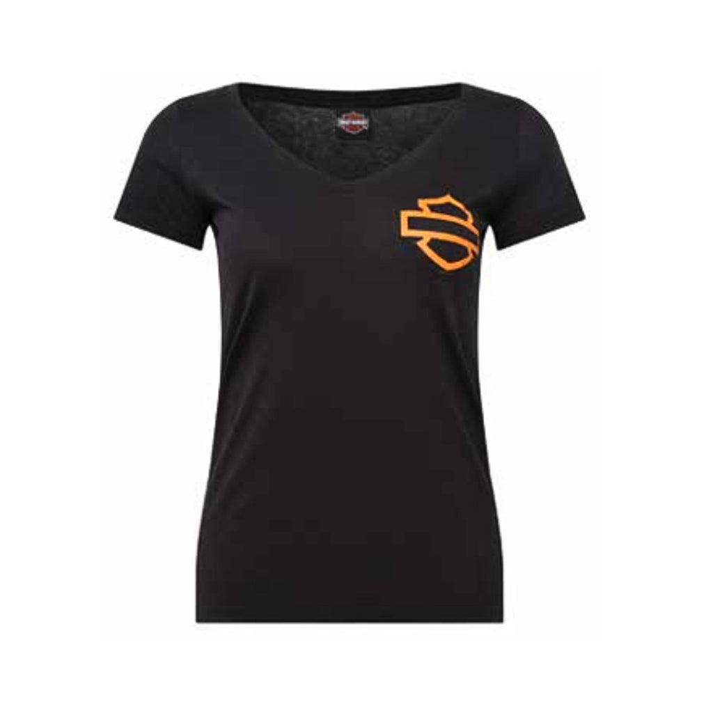 Women's Open Bar & Shield Black V-Neck T