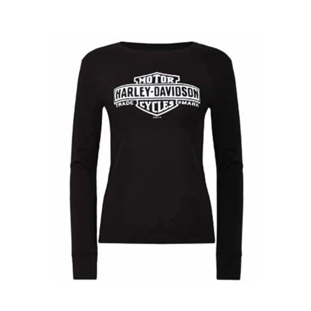 Women's Elongated Bar & Shield Black Long Sleeve T
