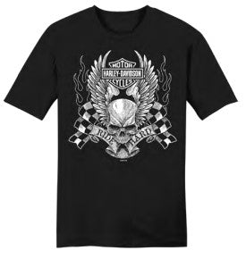 Men's Skull Wings Checker Flag Black T-Shirt