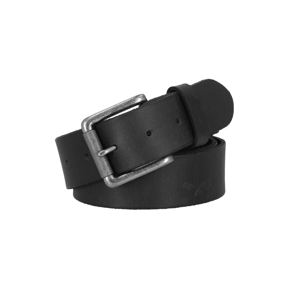 Embossed Repeat Willie G Skull Leather Belt, Black