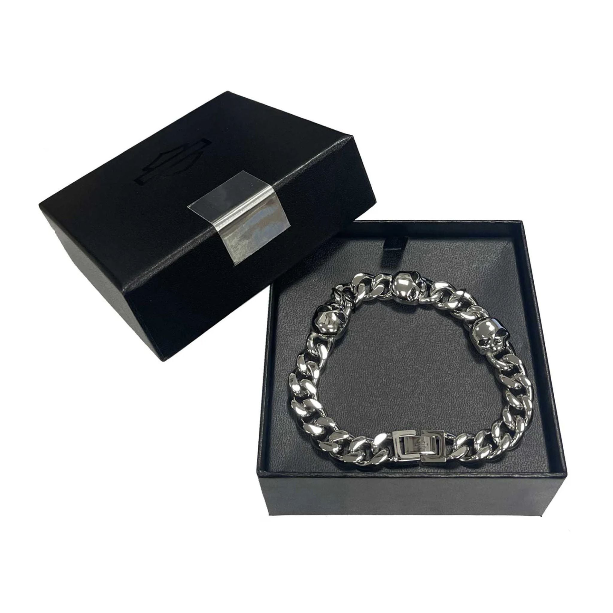 Willie G Skull Curb Chain Bracelet, Stainless Steel