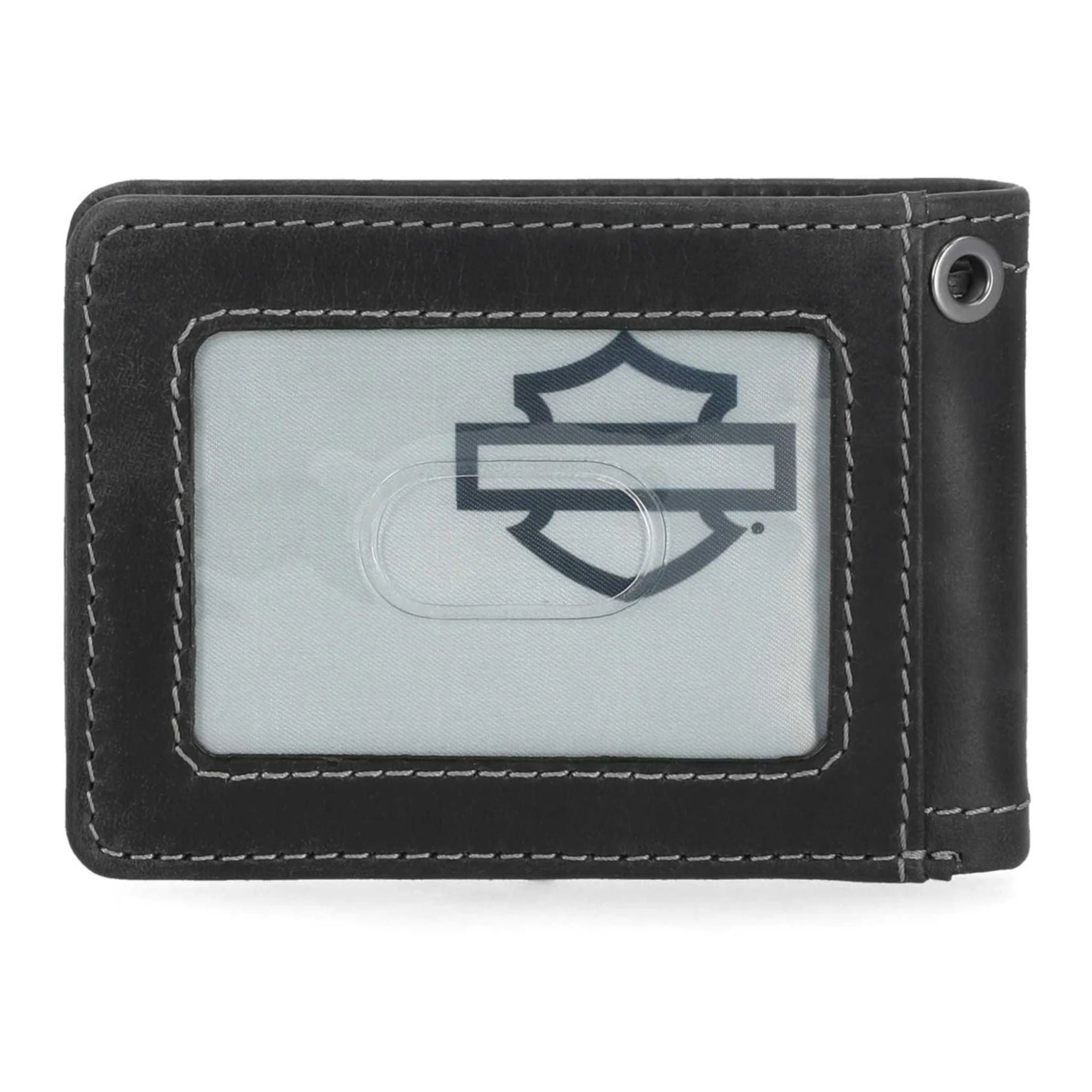 Willie G Skull Stitch Front Pocket Leather Wallet, Black