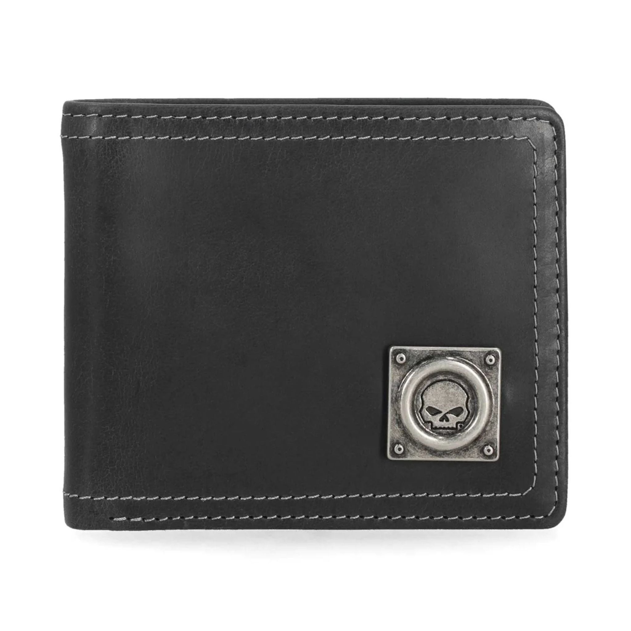 Willie G Skull Stitch Passcase Bi-Fold Wallet, Black