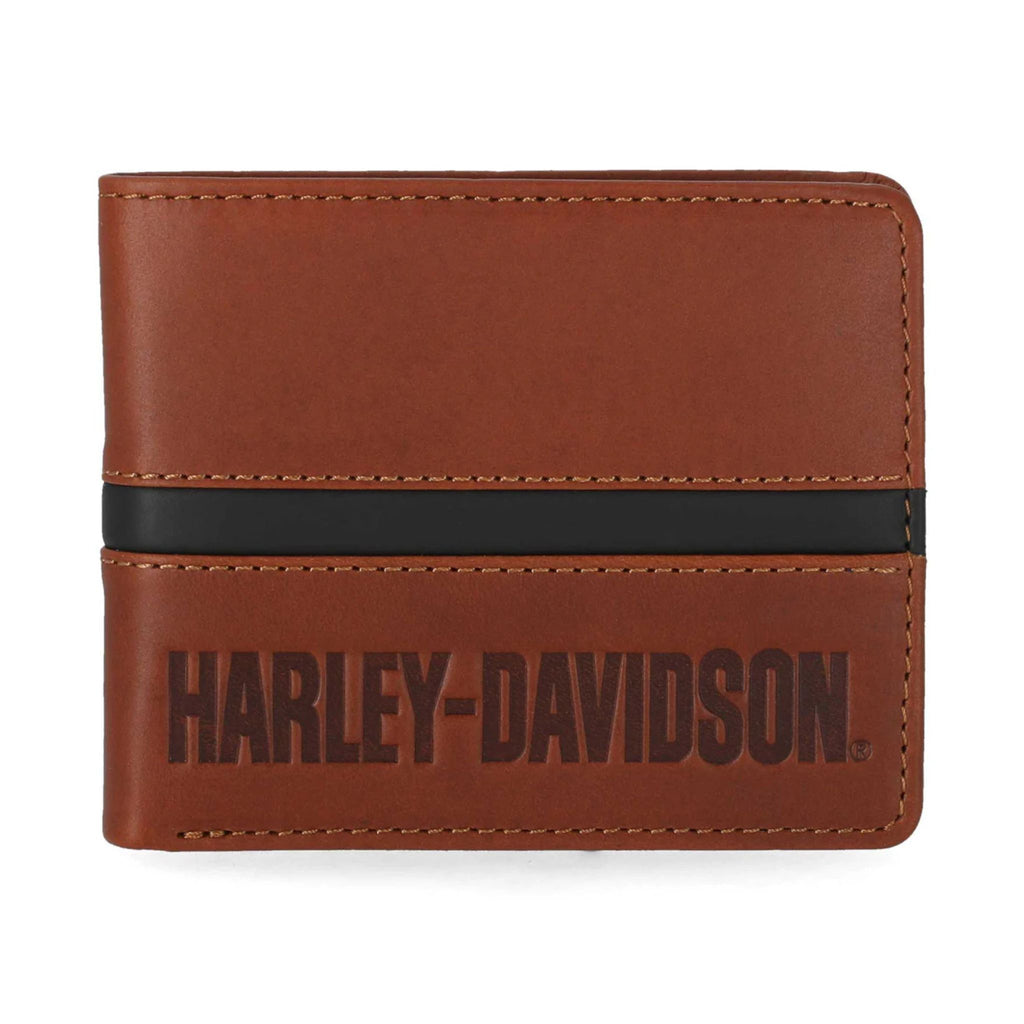 Harley-Davidson® Men's H-D Center Block Passcase Bi-Fold Leather Wallet, Cognac