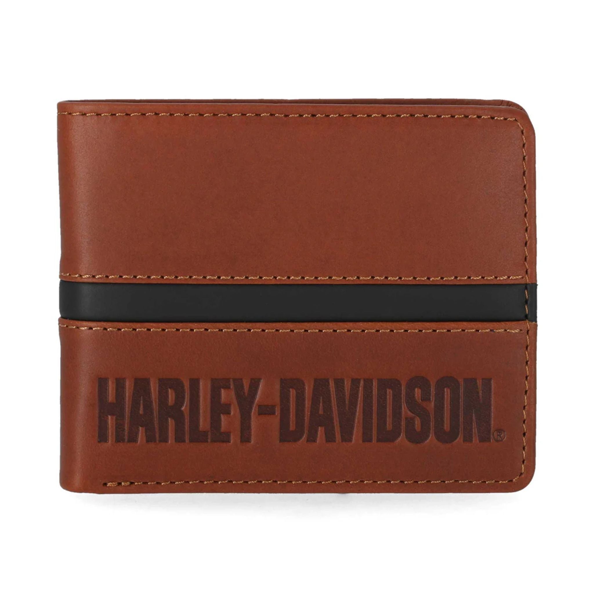 Harley-Davidson® Men's H-D Center Block Passcase Bi-Fold Leather Wallet, Cognac
