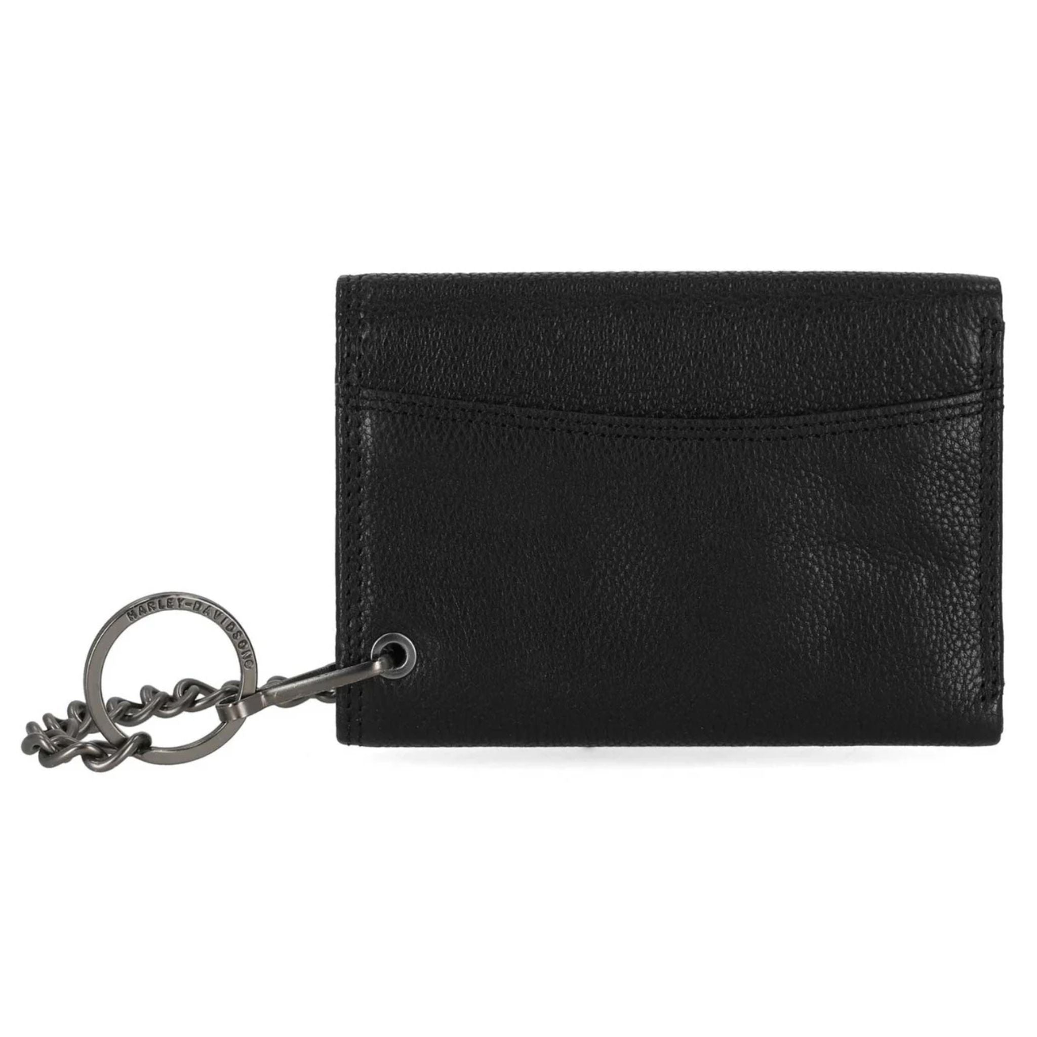 Men's Skull Embossed Medium Biker Chain Leather Wallet, Black