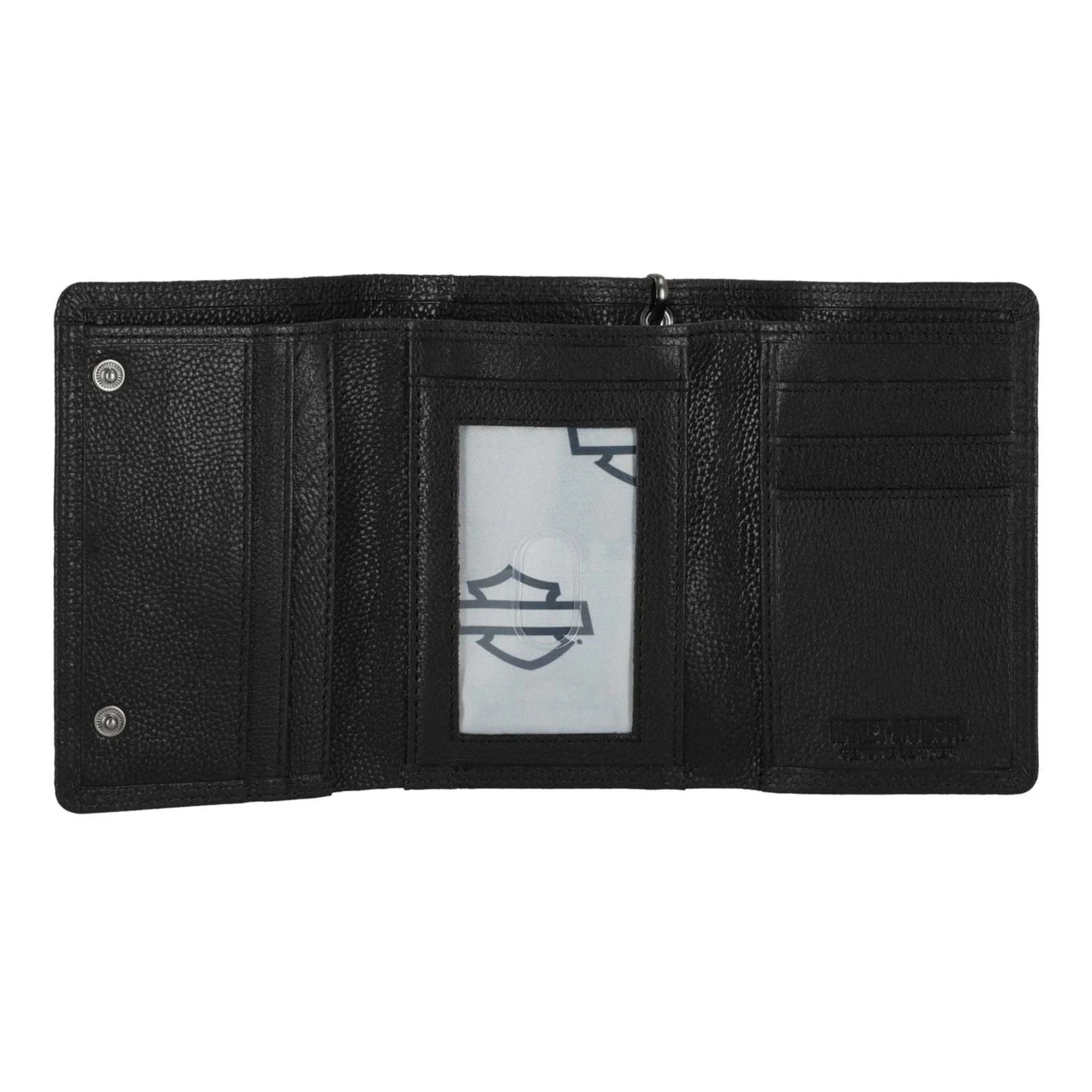 Men's Skull Embossed Medium Biker Chain Leather Wallet, Black