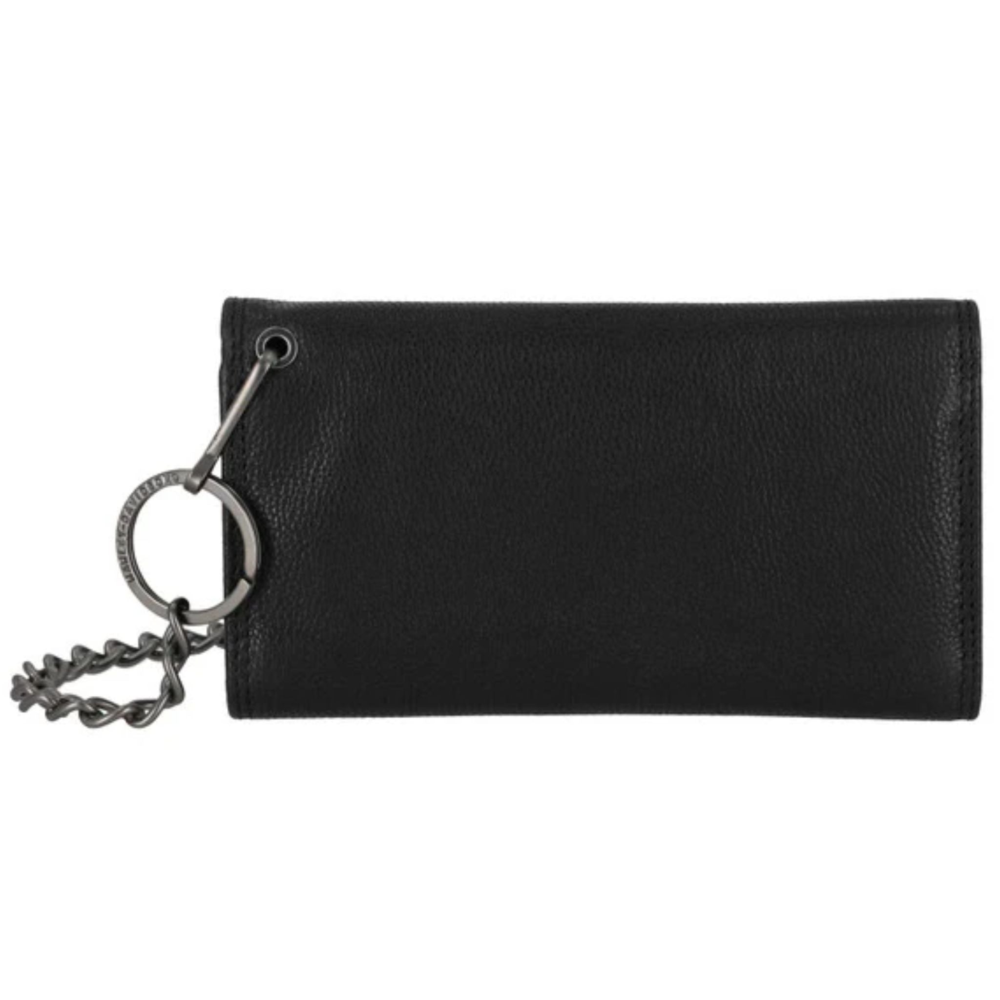 Skull Embossed Trucker Biker Chain Leather Wallet, Black