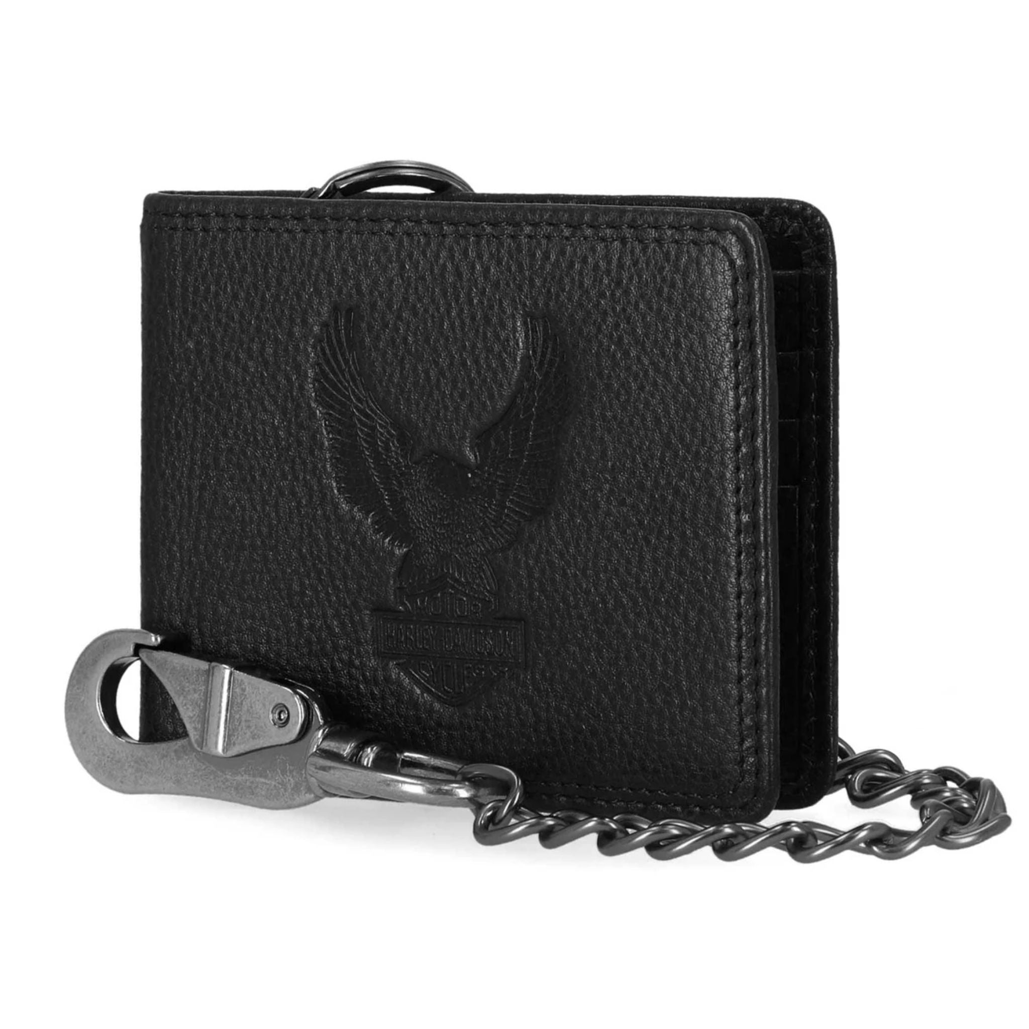 Embossed Eagle Billfold Chain RFID Wallet, Black