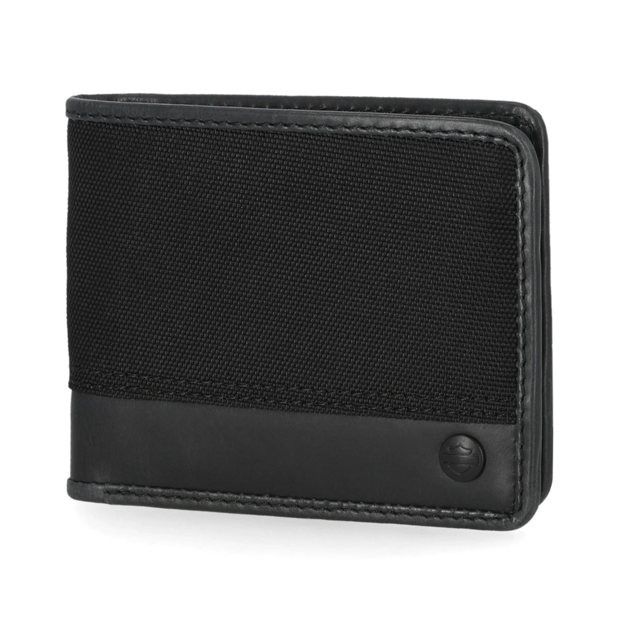 Men's Classic Cordura Leather Trim Double Billfold Wallet Black