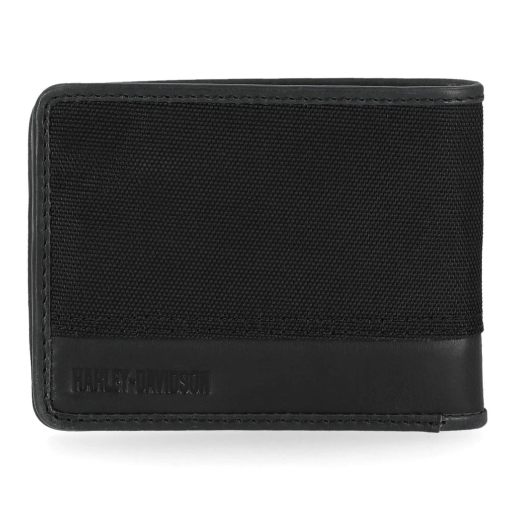 Men's Classic Cordura Leather Trim Double Billfold Wallet Black