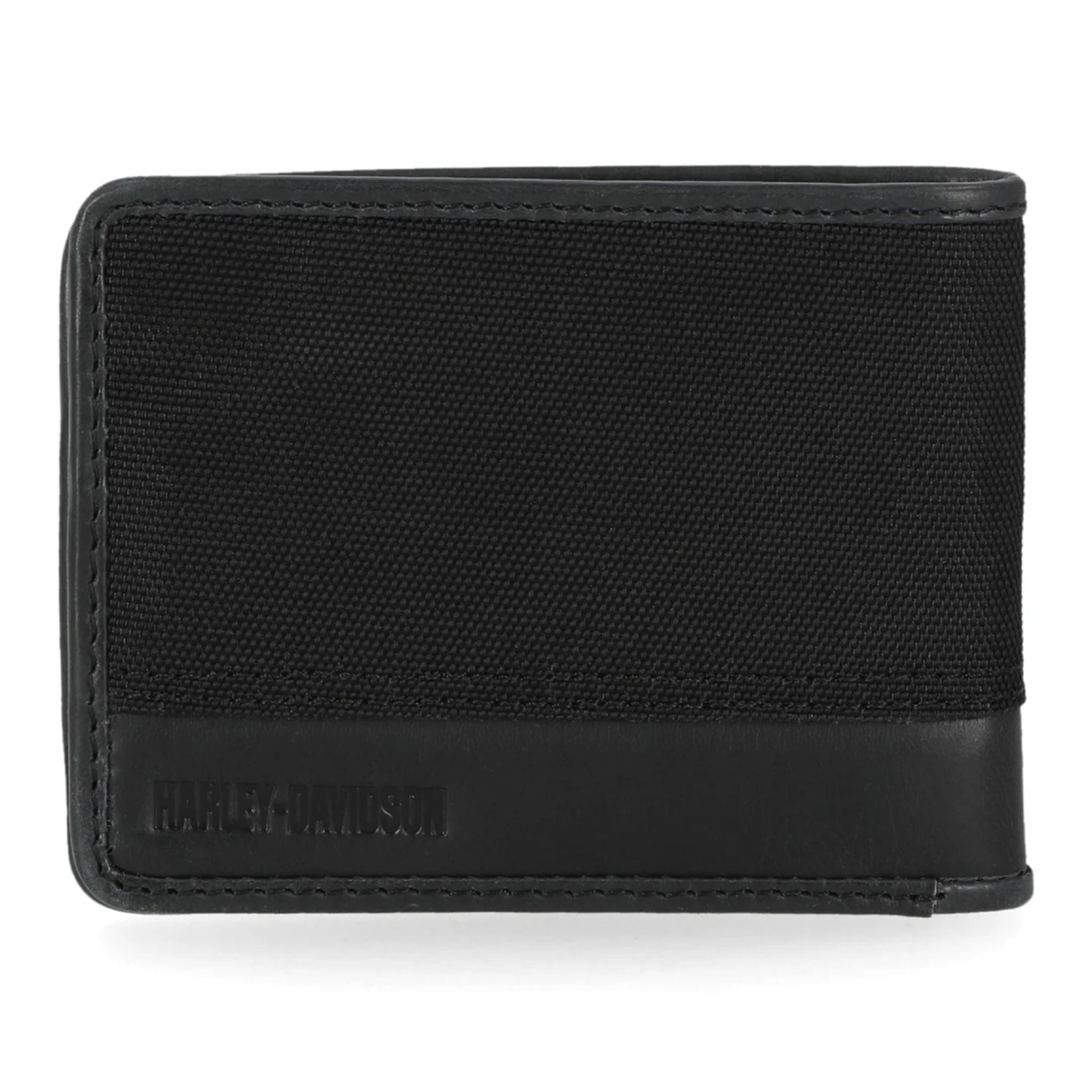 Men's Classic Cordura Leather Trim Double Billfold Wallet Black