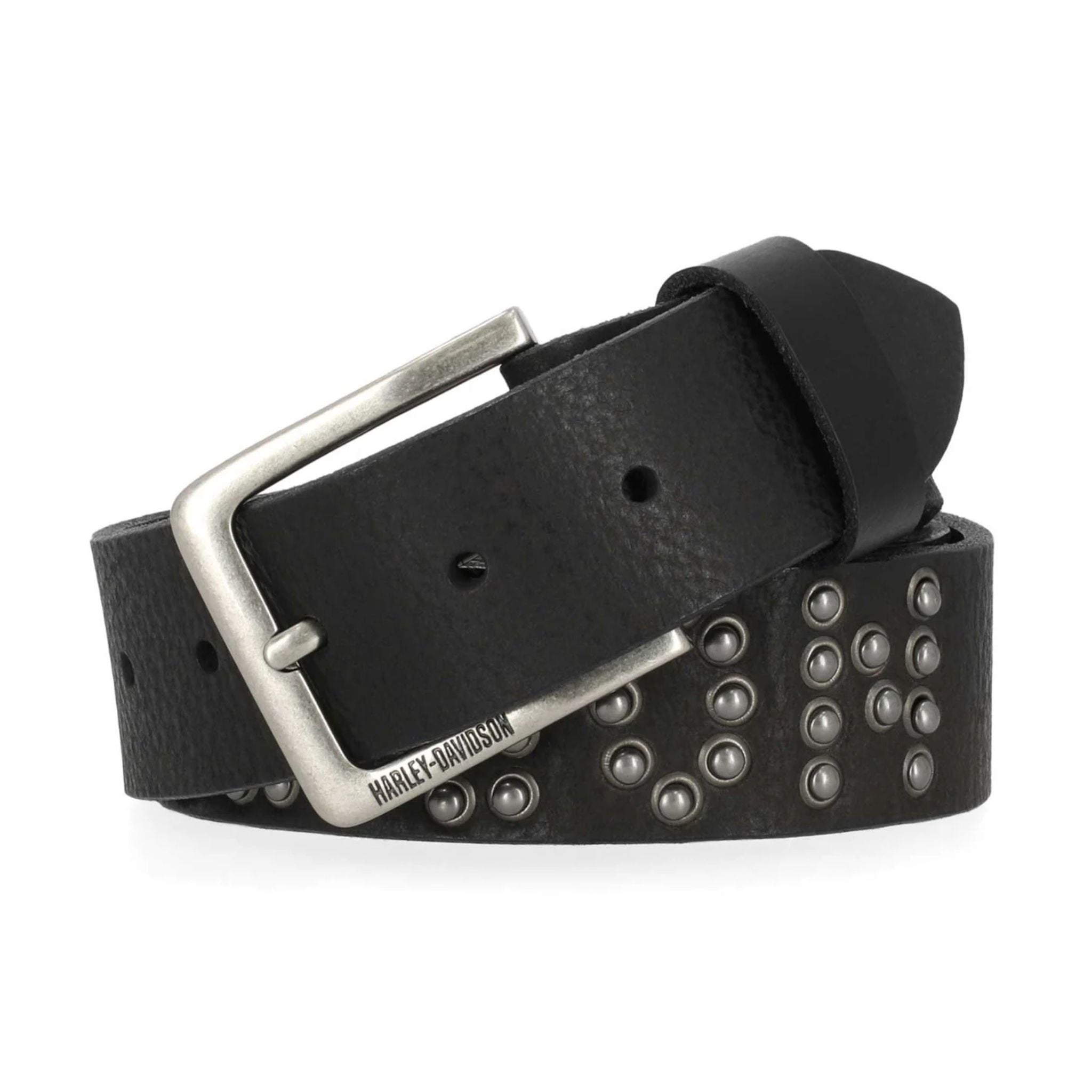 Men's Hand Hammered Rivet Genuine Leather Belt, Black