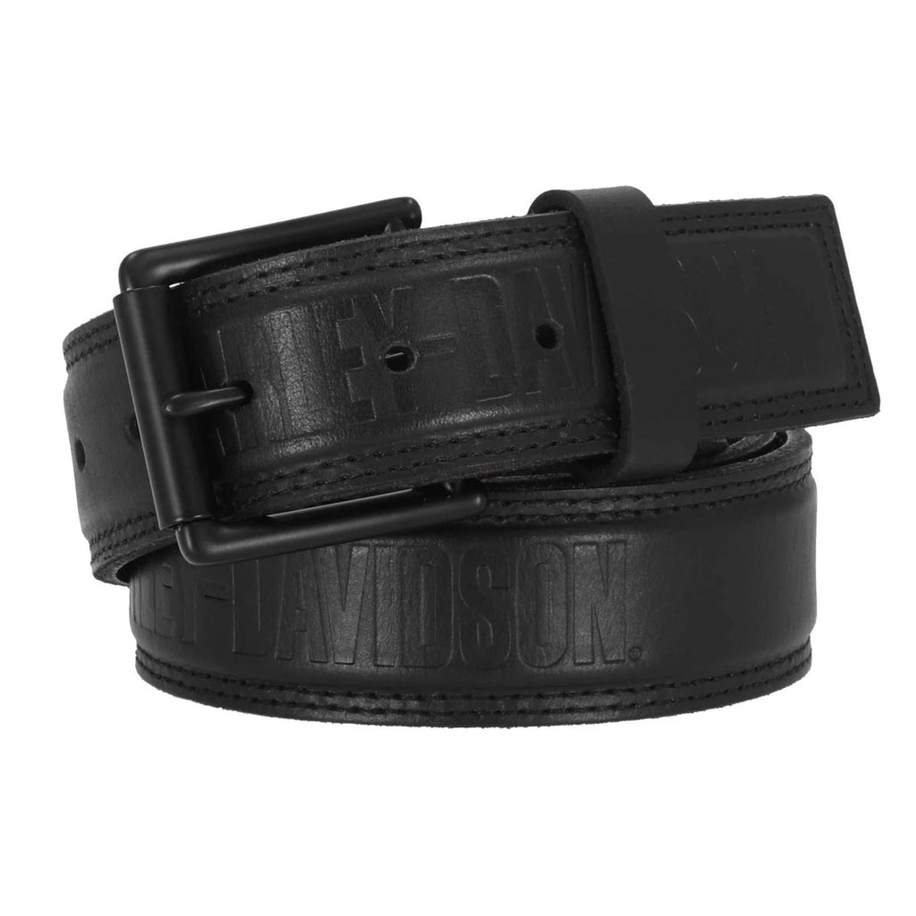Raised H-D Repeat Logo Genuine Leather Belt, Black